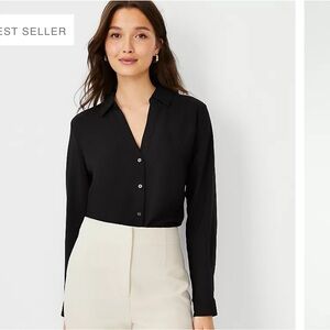 Women’s Tall Black Button Down Blouse Top Medium Tall MT M NWT Ann Taylor Shirt